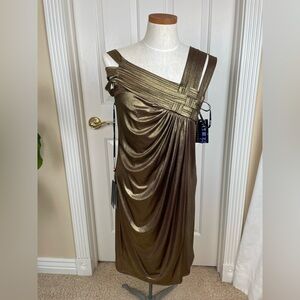 Tadashi collection metallic gold dress size lg NWT